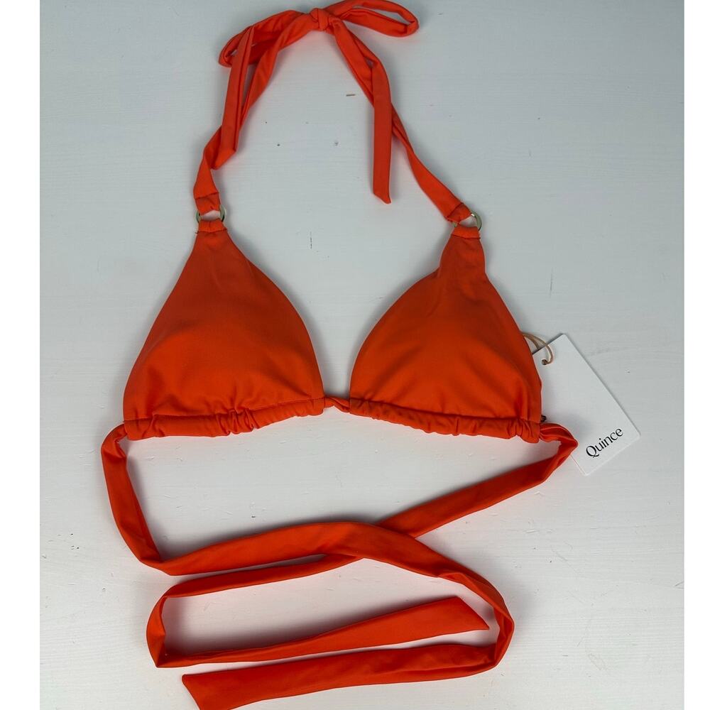 NWT Quince Italian Full Coverage Ring Triangle Bikini Top Sunset Orange Small